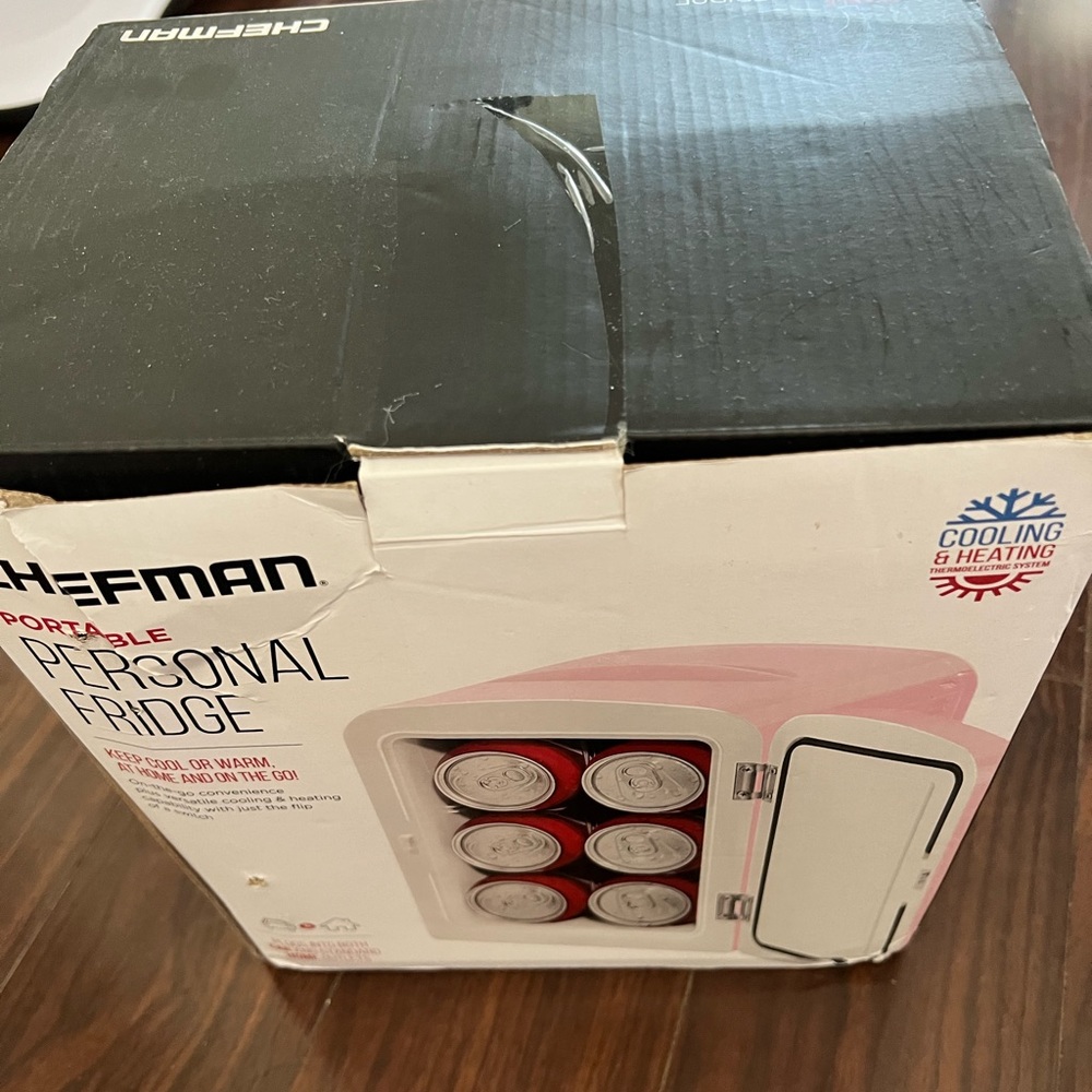 Chefman Mini Portable Pink Personal Fridge Cools Or Heats & Provides